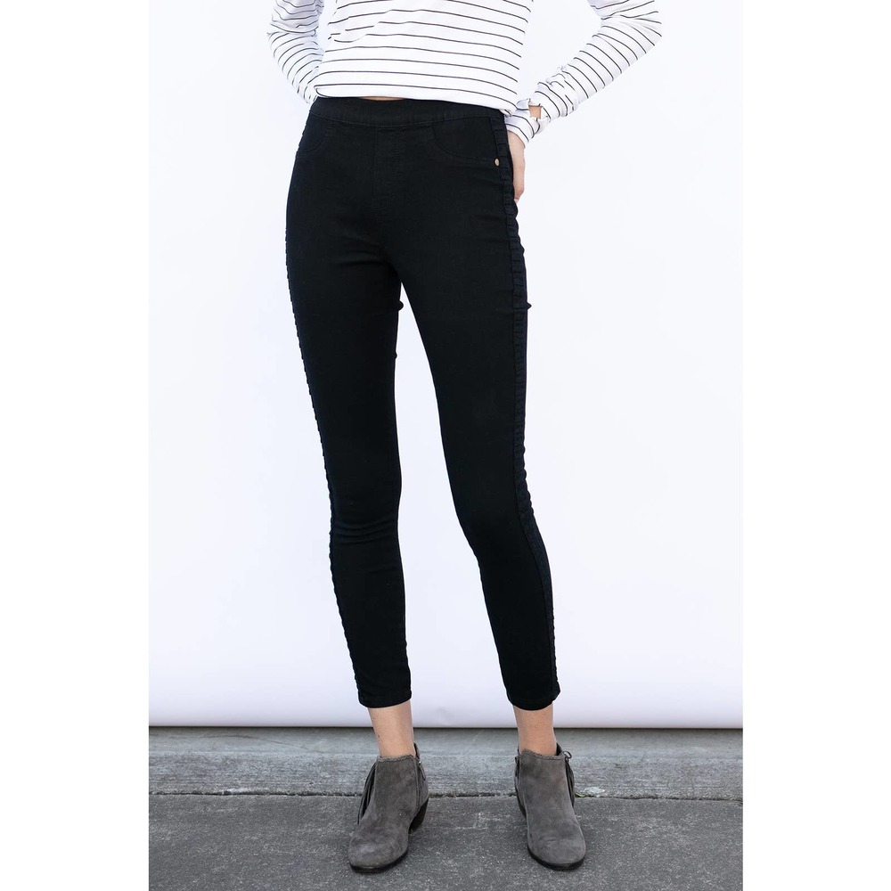 Evy's Tree S Leggings Ruffle Trim Denim Black